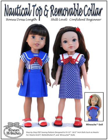 Forever 18 Inches WellieWishers Nautical Top & Removable Collar 13-14.5" Doll Clothes Pattern larougetdelisle