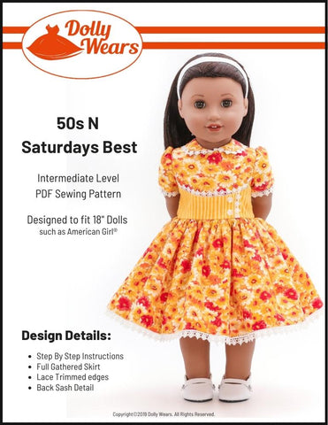 Dolly Wears 18 Inch Historical 50s N Saturdays Best 18" Doll Clothes Pattern larougetdelisle