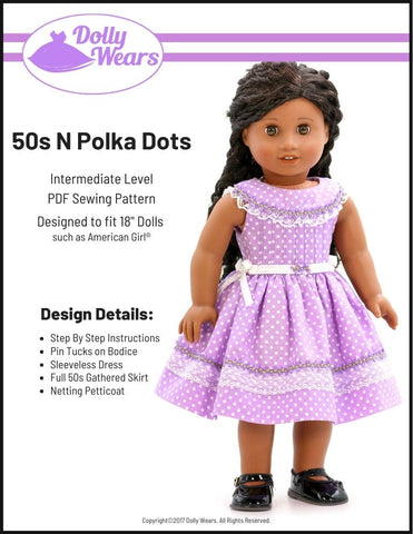 Dolly Wears 18 Inch Historical 50s N Polka Dots 18" Doll Clothes Pattern larougetdelisle