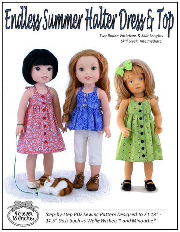 Forever 18 Inches WellieWishers Endless Summer Halter Dress & Top 14.5" WW and 13" Minouche Doll Clothes Pattern larougetdelisle