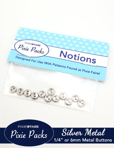 larougetdelisle Pixie Packs Pixie Packs Metal Two-Hole Buttons 1/4" or 6mm Silver larougetdelisle