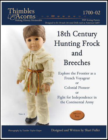 Thimbles and Acorns 18 Inch Boy Doll 18th Century Hunting Frock 18" Doll Clothes Pattern larougetdelisle