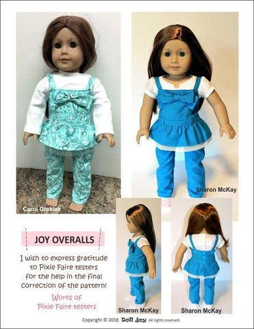 Doll Joy 18 Inch Modern Joy Overalls 18" Doll Clothes Pattern larougetdelisle