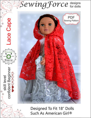 Sewing Force 18 Inch Modern Lace Cape 18" Doll Clothes Pattern larougetdelisle