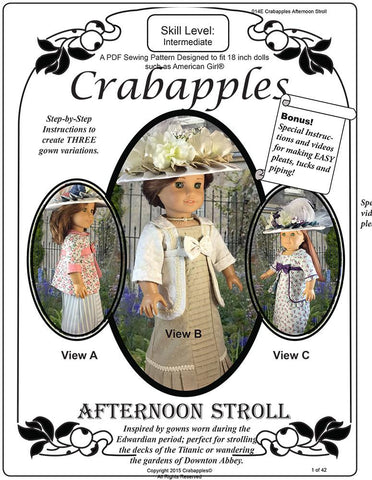 Crabapples 18 Inch Historical Afternoon Stroll 18" Doll Clothes Pattern larougetdelisle