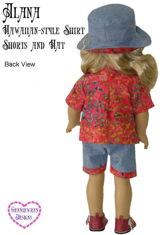 Genniewren 18 Inch Modern Alana - Hawaiian-Style Shirt, Shorts and Hat 18" Doll Clothes Pattern larougetdelisle