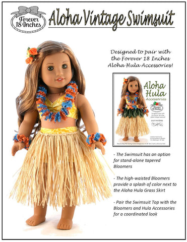 Forever 18 Inches 18 Inch Historical Aloha Vintage Swimsuit and Hula Accessories Bundle 18" Doll Clothes Pattern larougetdelisle