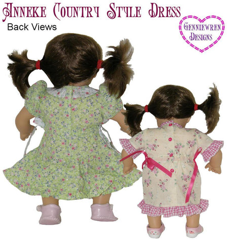 Genniewren Bitty Baby/Twin Anneke Country Style Dress 15" Baby Doll Clothes Pattern larougetdelisle