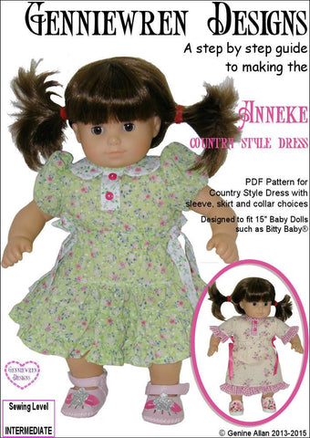 Genniewren Bitty Baby/Twin Anneke Country Style Dress 15" Baby Doll Clothes Pattern larougetdelisle