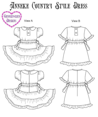 Genniewren Bitty Baby/Twin Anneke Country Style Dress 15" Baby Doll Clothes Pattern larougetdelisle