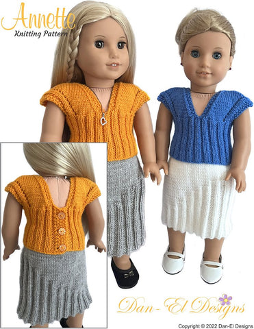 Dan-El Designs Knitting Annette Skirt & Top 18 inch Doll Knitting Pattern larougetdelisle