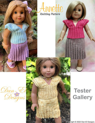 Dan-El Designs Knitting Annette Skirt & Top 18 inch Doll Knitting Pattern larougetdelisle