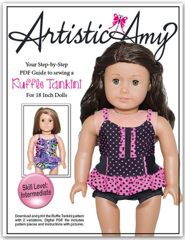 Artistic Amy 18 Inch Modern Ruffle Tankini 18" Doll Clothes Pattern larougetdelisle