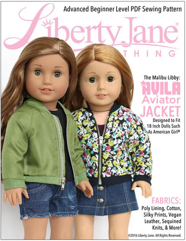 Liberty Jane 18 Inch Modern Avila Aviator Jacket 18" Doll Clothes Pattern larougetdelisle