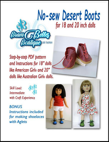 Brambelles boutique Shoes No-Sew Desert Boots 18" Doll Shoe Pattern larougetdelisle
