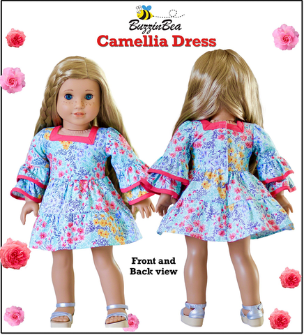 BuzzinBea 18 Inch Modern Camellia Dress 18" Doll Clothes Pattern larougetdelisle