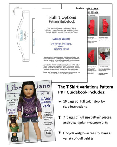 Liberty Jane 18 Inch Modern T-Shirt Variations 18" Doll Clothes Pattern larougetdelisle
