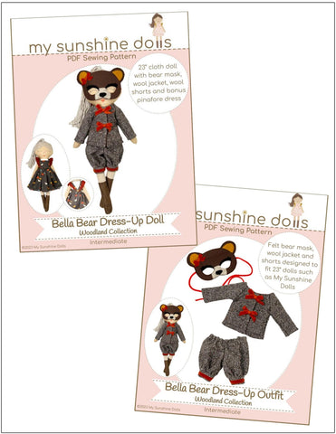 My Sunshine Dolls Cloth Doll Bella Bear Dress Up Doll 23" Cloth Doll Pattern Bundle Options larougetdelisle