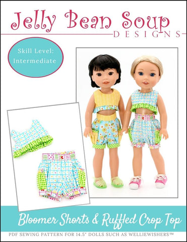 Jelly Bean Soup Designs WellieWishers Bloomer Shorts and Ruffled Crop Top 14.5" Doll Clothes Pattern larougetdelisle