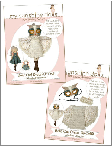 My Sunshine Dolls Cloth Doll Boho Owl Dress Up Doll 23" Cloth Doll Pattern Bundle Options larougetdelisle