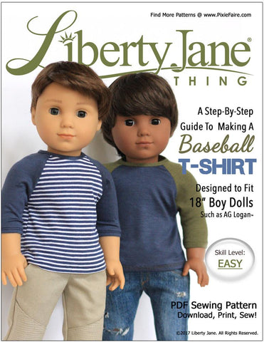 Liberty Jane 18 Inch Boy Doll Boy Doll Baseball T-Shirt 18” Doll Clothes Pattern larougetdelisle