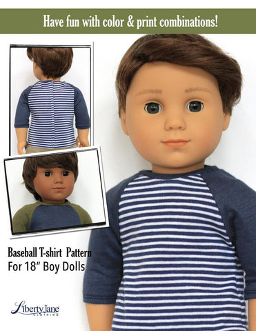 Liberty Jane 18 Inch Boy Doll Boy Doll Baseball T-Shirt 18” Doll Clothes Pattern larougetdelisle