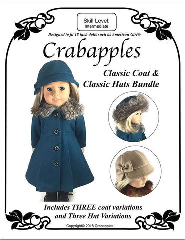 Crabapples 18 Inch Modern Classic Coat and Classic Hat Bundle 18" Doll Clothes Pattern larougetdelisle