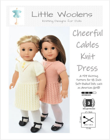 Little Woolens Designs Knitting Cheerful Cables Knit Dress 18" Doll Clothes Knitting Pattern larougetdelisle