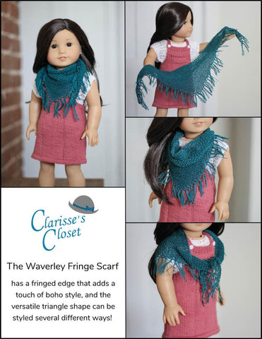 Clarisse's Closet Knitting Waverley Fringe Scarf 18" Doll Clothes Knitting Pattern larougetdelisle