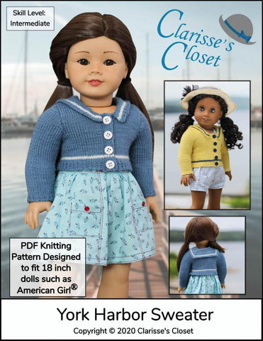 Clarisse's Closet Knitting York Harbor Sweater 18" Doll Clothes Knitting Pattern larougetdelisle