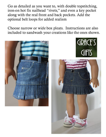 Grace's Gifts 18 Inch Modern "Colvin" Jeans Skirt 18" Doll Clothes Pattern larougetdelisle