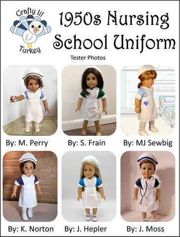 Crafty Lil Turkey 18 Inch Historical 1950s Nursing School Uniform 18" Doll Clothes Pattern larougetdelisle