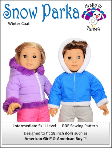 Crafty Lil Turkey 18 Inch Modern Snow Parka 18" Doll Clothes Pattern larougetdelisle