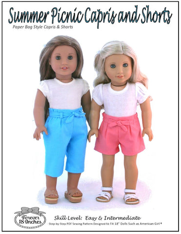 Forever 18 Inches 18 Inch Modern Summer Picnic Capris and Shorts 18" Doll Clothes Pattern larougetdelisle