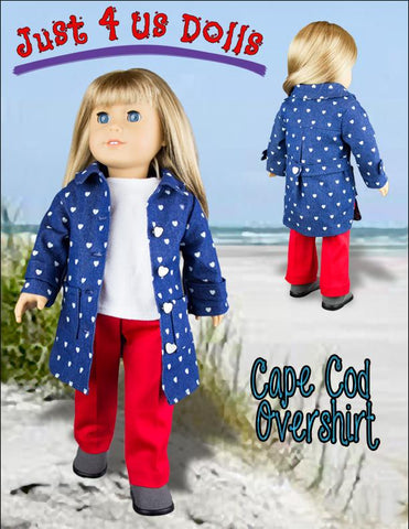 Just 4 Us Dolls 18 Inch Modern Cape Cod Overshirt 18" Doll Clothes Pattern larougetdelisle