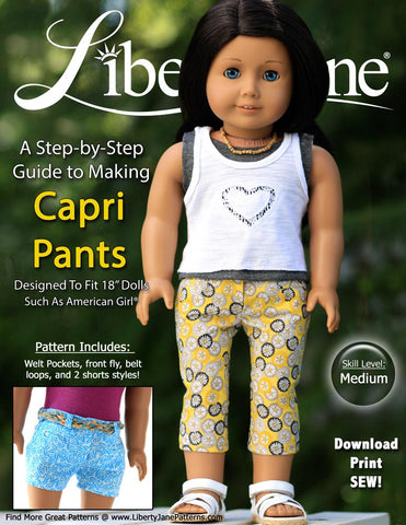 Liberty Jane 18 Inch Modern Capri and Shorts 18" Doll Clothes Pattern larougetdelisle