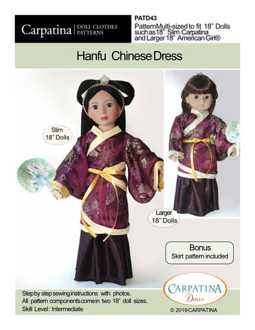 Carpatina Dolls 18 Inch Modern Hanfu Chinese Dress Multi-sized Pattern for Regular and Slim 18" Dolls larougetdelisle