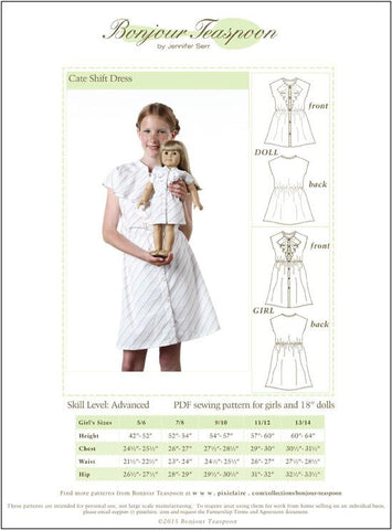 Bonjour Teaspoon Girls Cate Shift Dress for Girls and Dolls Bundle Pattern larougetdelisle