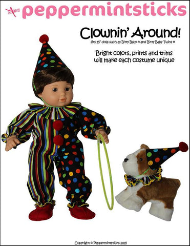 Peppermintsticks Bitty Baby/Twin Clownin' Around! 15" Baby Doll Clothes Pattern larougetdelisle