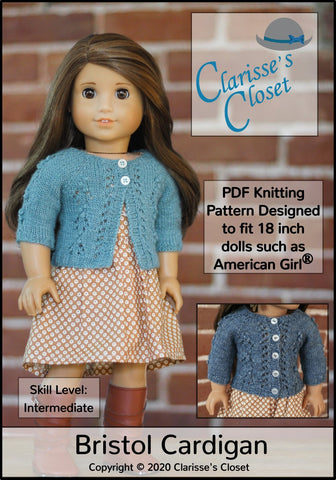 Clarisse's Closet Knitting Bristol Cardigan 18" Doll Clothes Knitting Pattern larougetdelisle