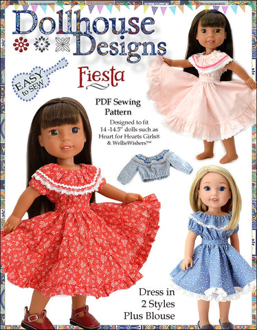 Dollhouse Designs WellieWishers Fiesta Folklorico Dress & Blouse 14-14.5" Doll Clothes Pattern larougetdelisle