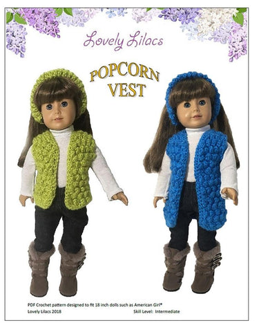 Lovely Lilacs Crochet Popcorn Vest 18" Doll Crochet Pattern larougetdelisle