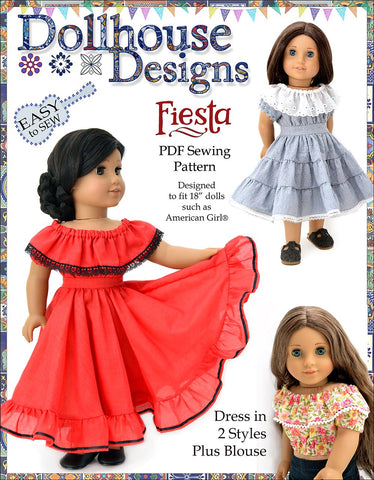Dollhouse Designs 18 Inch Historical Fiesta Folklorico Dress & Blouse 18" Doll Clothes Pattern larougetdelisle
