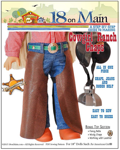 18 On Main 18 Inch Modern Cowgirl Ranch Chaps 18" Doll Clothes Pattern larougetdelisle