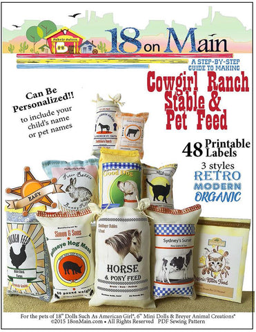 18 On Main 18 Inch Modern Cowgirl Ranch Stable & Pet Feed 18" Doll Pet Pattern larougetdelisle
