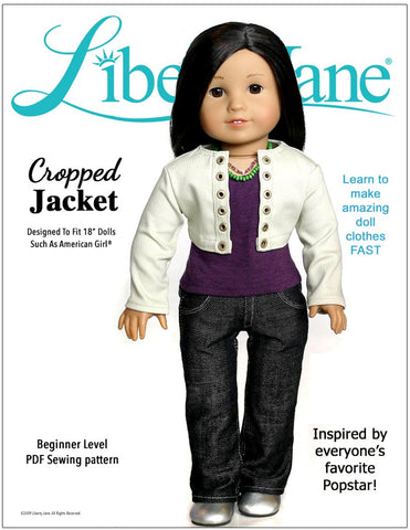 Liberty Jane 18 Inch Modern Cropped Jacket 18" Doll Clothes Pattern larougetdelisle