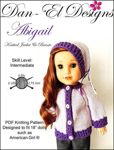 Dan-El Designs Knitting Abigail Knitted Jacket and Beanie 18" Doll Knitting Pattern larougetdelisle
