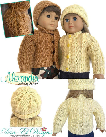 Dan-El Designs Knitting Alexander Sweater 18" Doll Knitting Pattern larougetdelisle