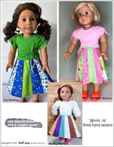 Doll Joy 18 Inch Modern Joy Drawstring Tee and Gored Skirt 18" Doll Clothes Pattern larougetdelisle