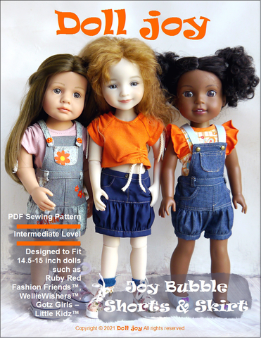 Doll Joy Ruby Red Fashion Friends Joy Bubble Shorts & Skirt 14.5-15" Doll Clothes Pattern larougetdelisle